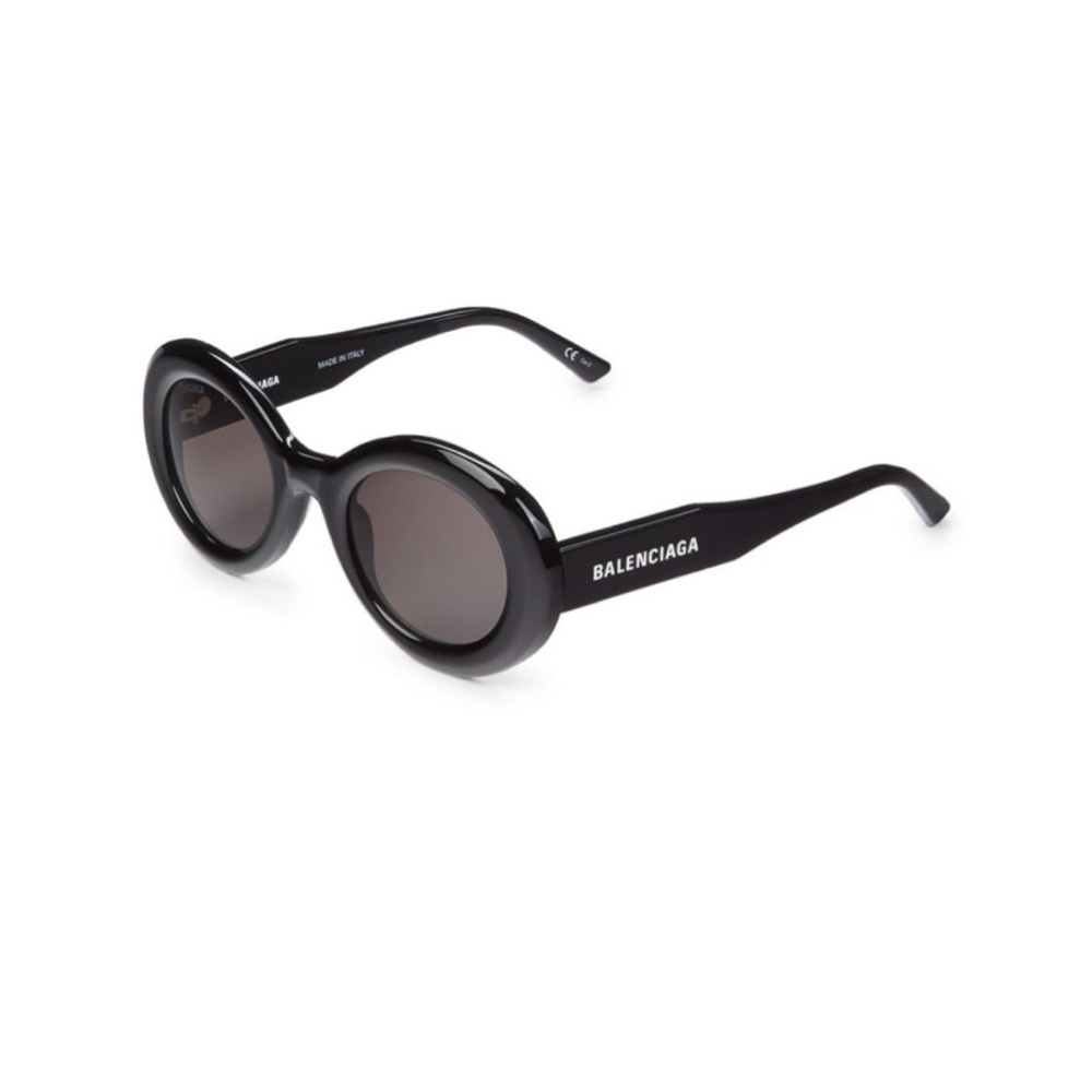 Balenciaga Glossy Black Round Sunglasses - Picture 2 of 6